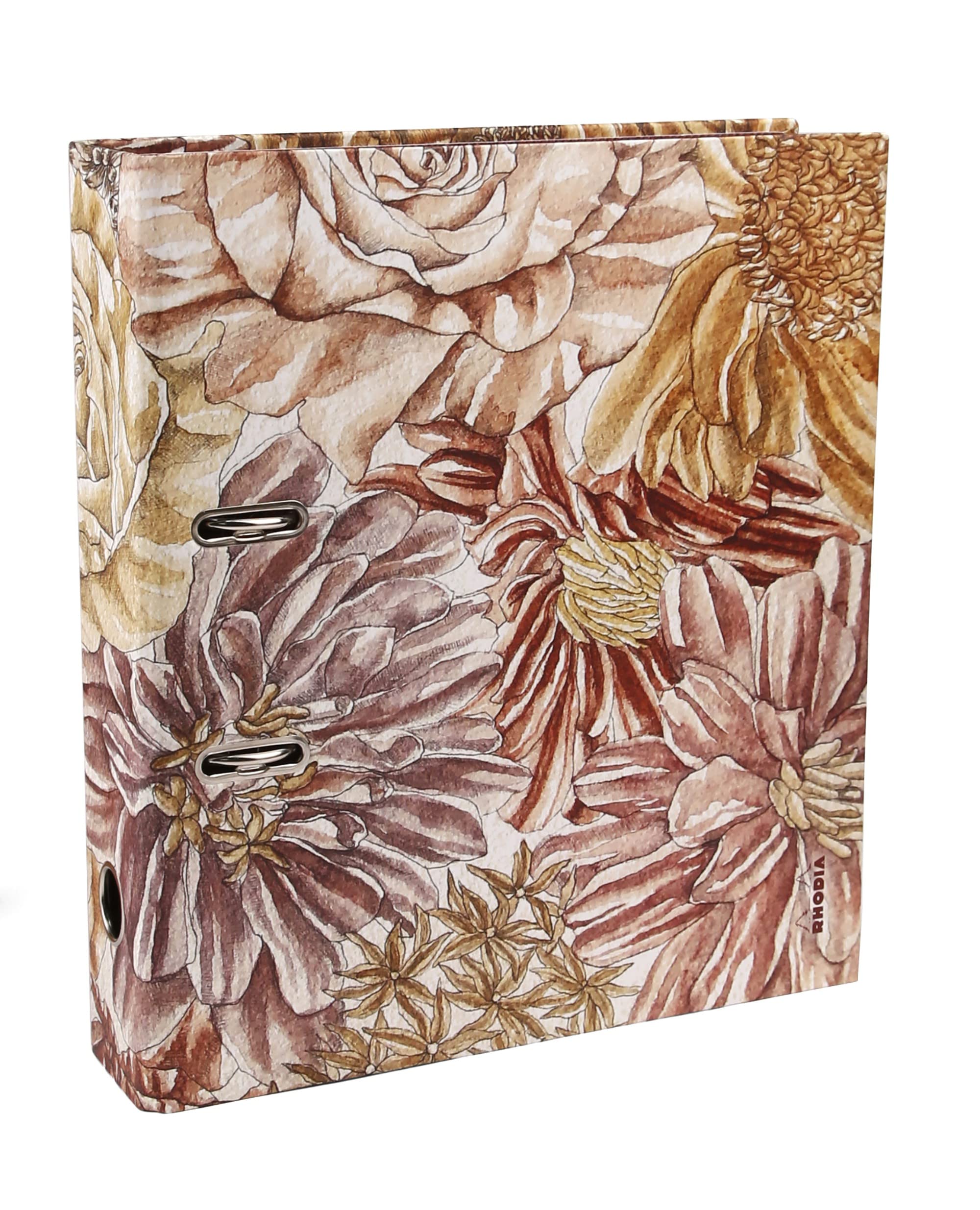 RHODIA 120025C - Lever arch file 21 x 29.7 cm - A4 21 x 29.7 cm - Floral bouquet - Matt lamination - Inside printed Amaranth - Orange Botanique collection