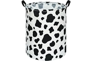 KUNRO Round Laundry Gift Basket Storage Hamper, Kids Toys and Clothes Storage Organizer Bins, Toy Shelf Basket with Handles for Room Decor (Rould Cow pattern)