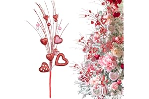 Thiccywoov 12 Pcs Valentine‘s Day Heart Picks Valentines Day Tree Topper Decorations for Tree Glitter Red Berry Stems Heart Shaped Ornaments for Wedding Anniversary Propose DIY Decor