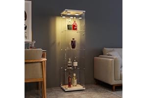 FANYUSHOW 4-Tier Tempered Glass Display Cabinet with Glass Door and LED Light, White, 64.7" H x 16.7" L x 14" W