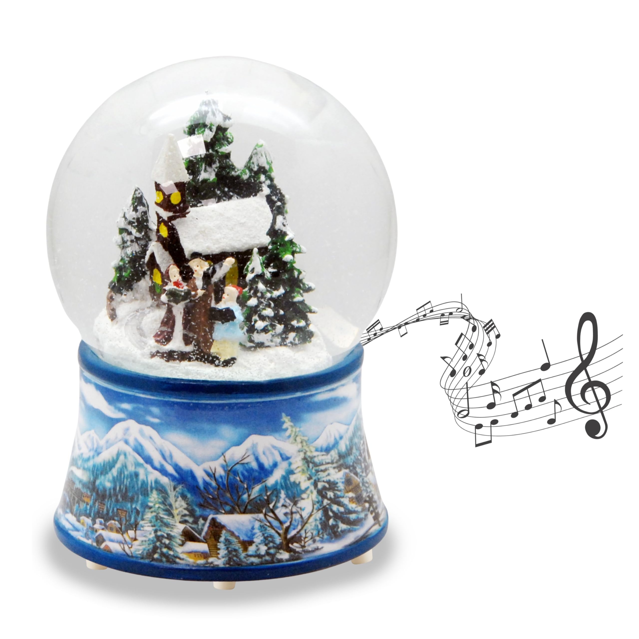 Snow Globe Christmas Walk | Base Winter Landscape Light Blue | with Music Box | Height: 14 cm W: 10 cm | Shaking Ball | 20274