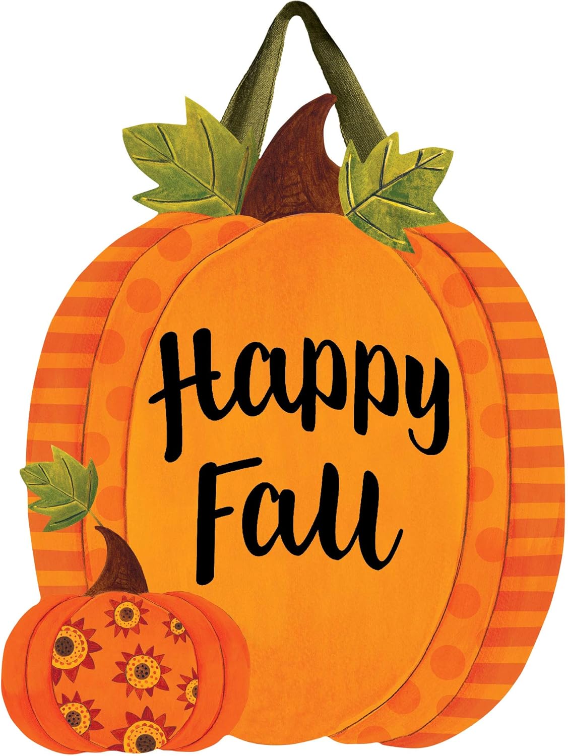 Studio M Patterned Pumpkins Fall Door Décor Decorative Front Door Sign with Colorful Ribbon Hanger, Durable Fade Resistant PVC, Made in The USA, 15.75 x 18.5 Inches