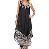 Sakkas Alexis Embroidered Long Sleeveless Floral Caftan Dress/Cover Up