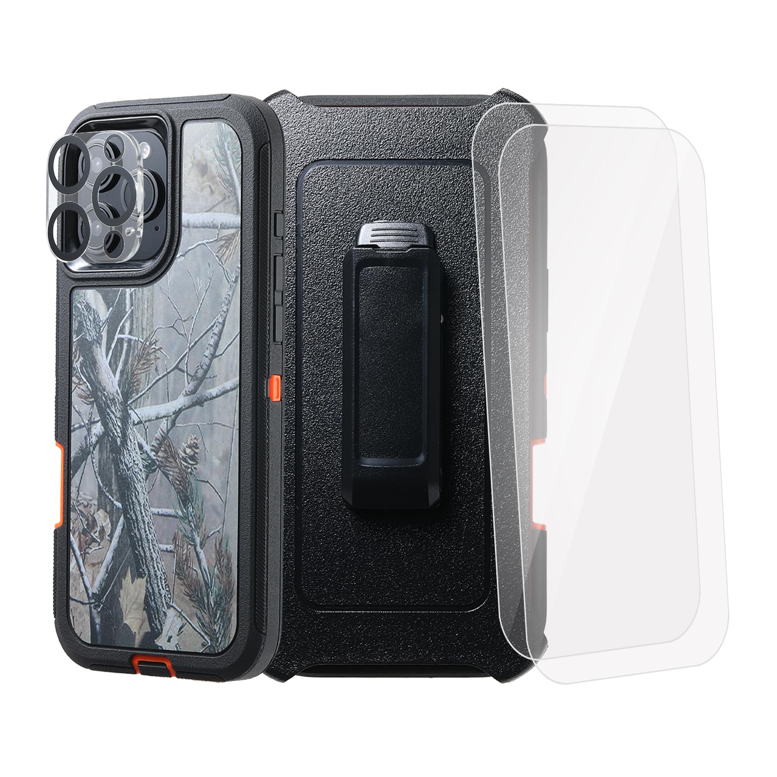 WallSkiN Case for iPhone 16 Pro Max (6.9") with 2 Camera & Screen Protectors | Heavy Duty Full Body Military Grade Drop Protection Carrying Cover Holder | Holster for Men Belt with Clip Stand – Camo