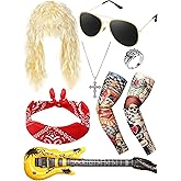 Mepase 9 Pcs Rocker Costume Set for Party Men Women Punk Disco Costume Accessories 70s 80s 90s Rock and Roll Party Supplies