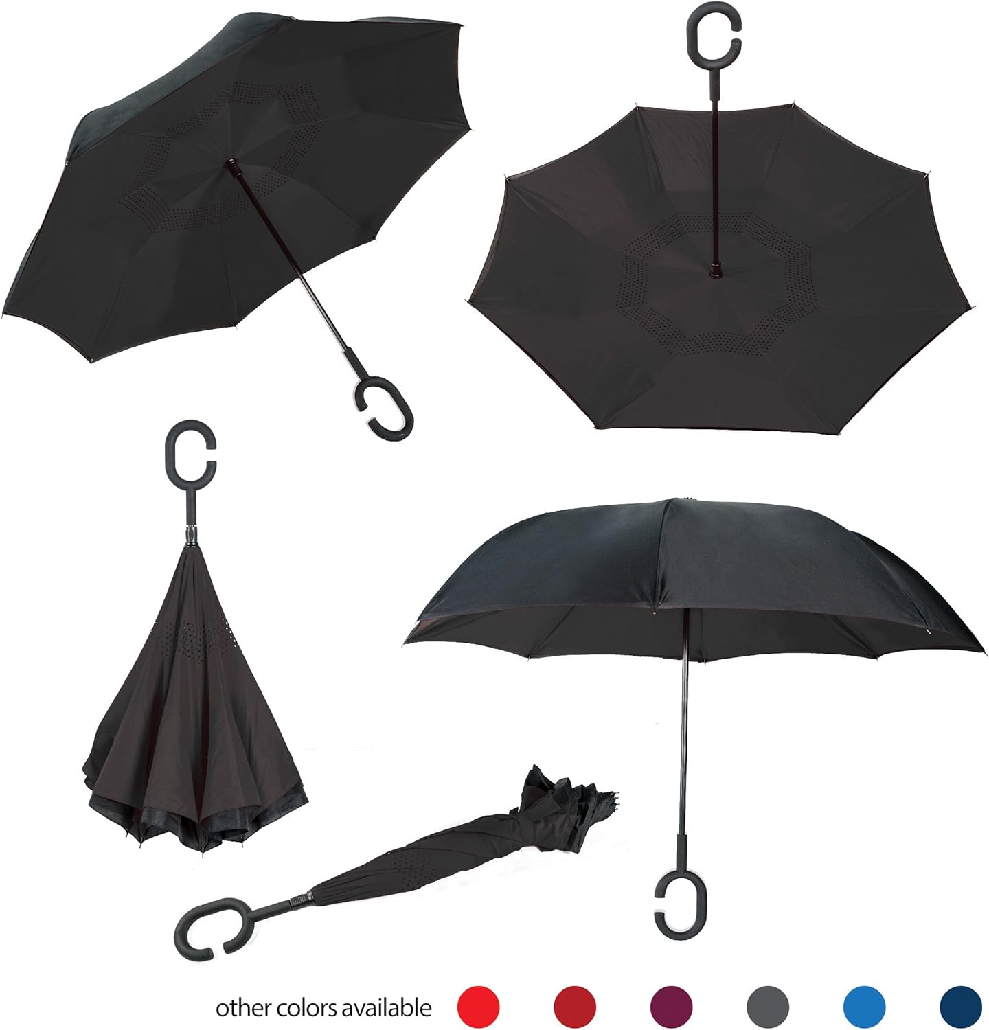 Brellax Inside Out Umbrella by Inverted Umbrella - Windproof Double Layer Reversible Umbrella - Foldable, Practical and Easy to Use - Ideal for UV and Rain Protection - with Hands Free Handle