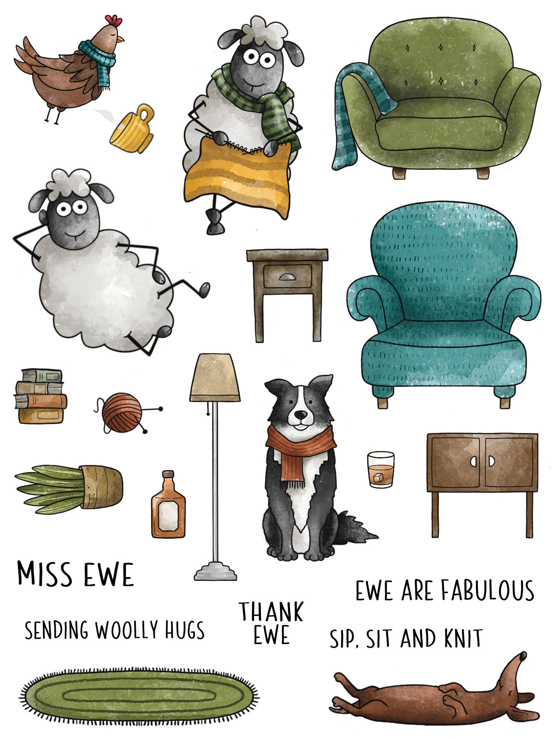 James Doodles Creative Expressions Jane's Doodles Woolly Hugs 6 in x 8 in Clear Stamp Set, 6 x 8 in