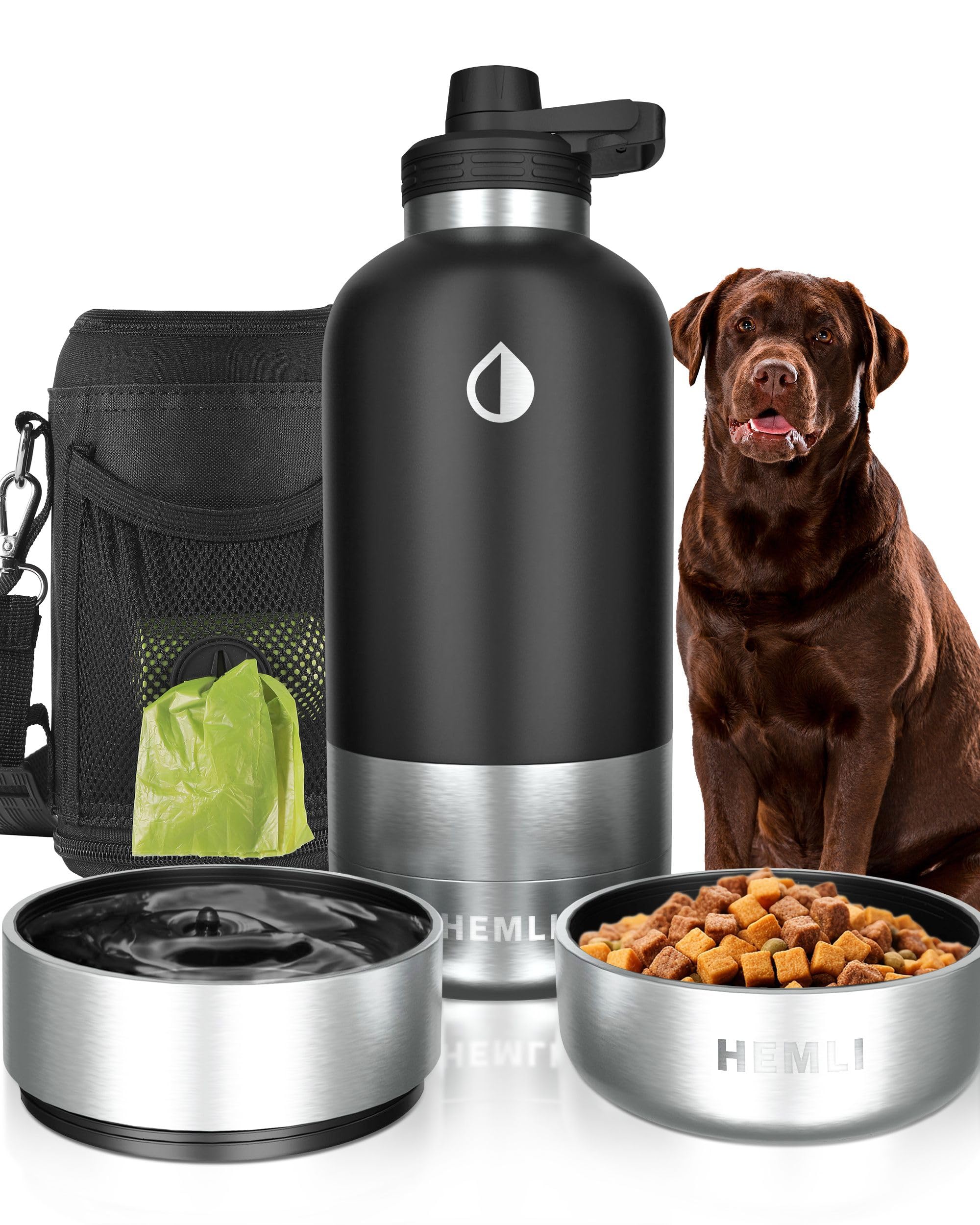 Photo 1 of Dog Water Bottle, Insulated Dog Travel Water Bottle, Stainless Steel Pet Water Bottle Dispenser Portable Food and Water Bowl for Dogs with Carrying Case for Walking Dog Canteen Travel Kit