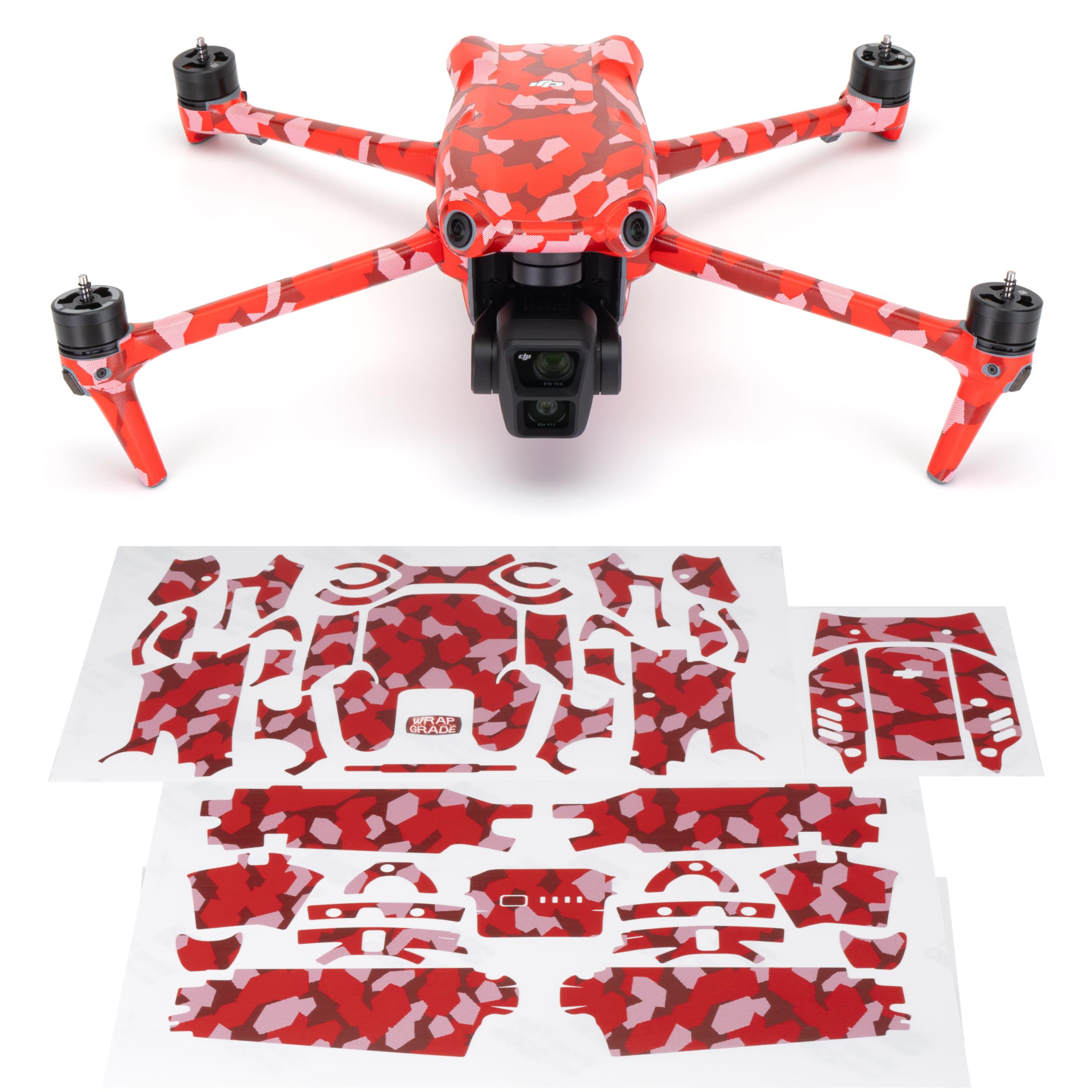 WRAPGRADE Skin Stickers compatible with DJI Air 3 | Full Wrap Set (SUPER RED DOT CAMO)