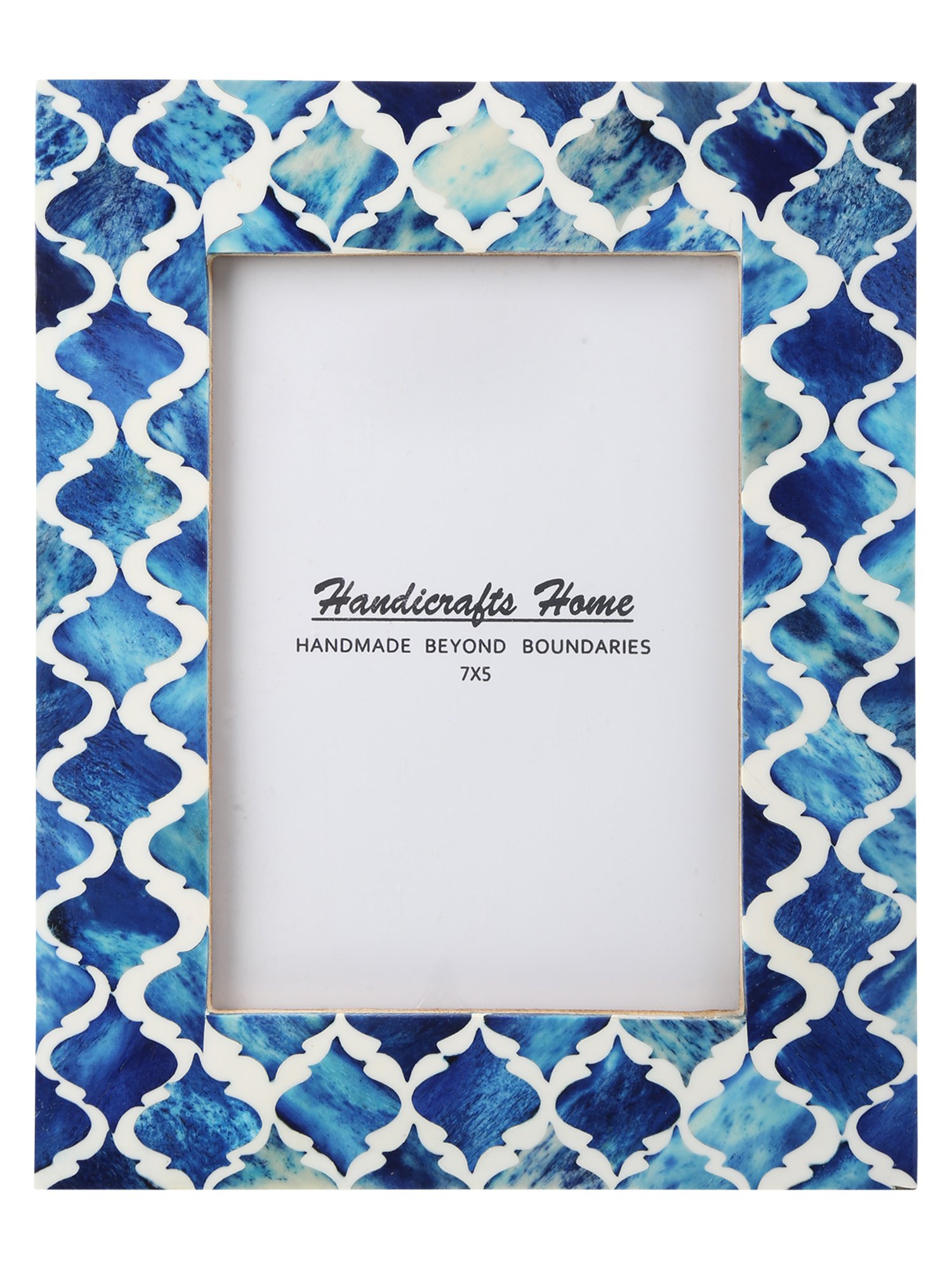Picture Photo Frame Moorish Damask Moroccan Arts Inspired Handmade Naturals Bone Frames Photo Size 5X7 Inches Blue & White – Christmas Gifts