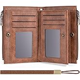 XINNSTAR Small Wallet for Women Leather RFID Blocking Trifold Compact Card Holder Wallets with Dual Zipper Coin Pocket