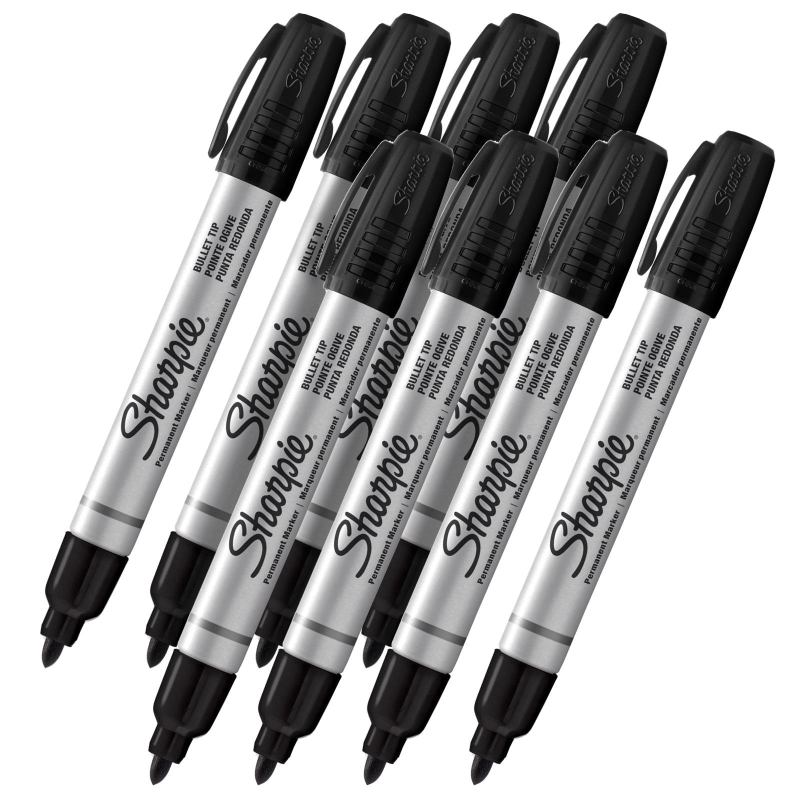 Sharpie Pro Bullet Tip Industrial Strength Permanent Marker, Bullet Point, Black Ink, Pack of 8