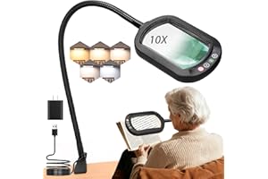 VEEMAGNI 10X Real Glass Magnifying Glass with Light and Clamp, Rectangle 24" Gooseneck Magnifier with Stand, 5 Color Modes Di