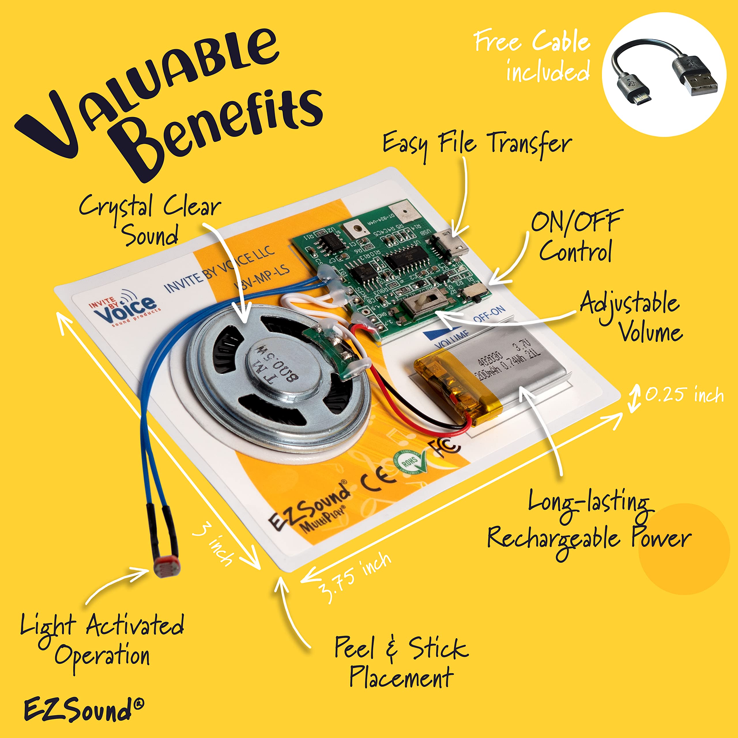EZSound MultiPlay Light Activated Recordable Sound Chip | Records and Plays Multiple Songs and Messages | Create Recordable Custom Music Box | Light MP3 Music Sensor for Crafts, Hobbies, and Keepsakes