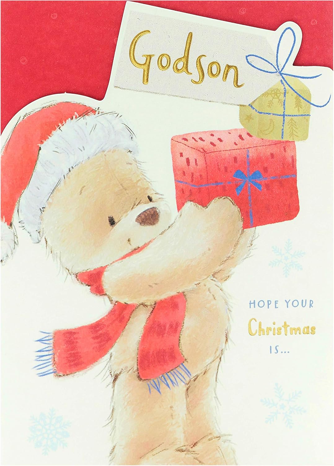 UK Greetings Christmas Card for Godson - Cute Teddy Design, Godson Teddy, 140mm x 195mm