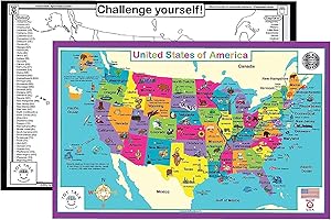 Tot Talk USA Map – Kids' Educational Placemats for Dining Table or Classroom – Made in USA, Reusable, Fun Learning Tool to Learn USA Geography - Double Sided USA Placemat