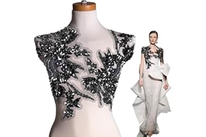 PAKJCKERM Handmade Rhinestone Applique one Pair Heavy Process Sewing Beads Stones Trim lace Patches Accessory Embroidery Decorat for Dress Clothes Prom Party Wedding Shiny Pair Appliques Embellishments(Black)