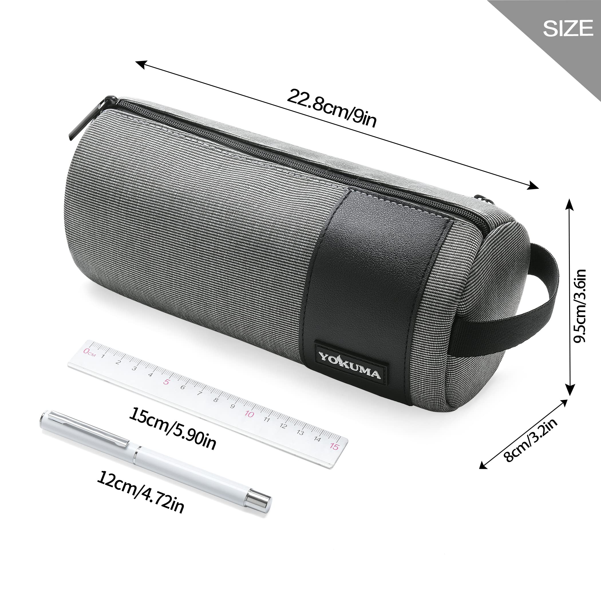 YOKUMA Pencil Case for Adults Aesthetic Pencil Pouch Pen Bag Office Supplies for College Big Capacity Stationery Organizer(Grey)