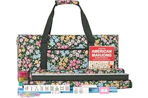 ZGME American Mahjong Set,166 White Tiles with Dark Green Small Flower Bag and Accessories,4 All-in-One Mahjong Racks with Pushers