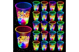 mishunyus 40 Pack 2026 Glowing Happy New Year Party Cups Glow in the Dark Flashing 12 Designs Theme Plastic Cups Outdoor Indoor NYE Party Supplies Decoration Weddings,BBQ,Beach,Holidays