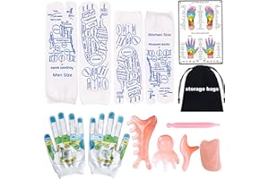 Cullevo Reflexology Socks with Gloves Tools Set, 2 Pairs Foot Massage Socks for Men Women, Reflexology Socks with 5pc Tools, Socks with Trigger Point, Acupressure Massage Socks for Women and Men