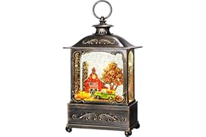 Gorrzai Fall Snow Globe Lantern with Red Barn Truck Pumpkin Fall Decorations for Home, Light Up Autumn Thanksgiving Decor with Timer Swirling Glitter, USB or Battery Operated
