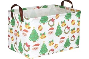 Sanjiaofen Rectangular Christmas Baskets,Christmas Basket Empty,Waterproof PE Coating Christmas Baskets for Kids with Handles,Gifts Christmas Baskets,Toys Box,Books Baskets. (Christmas)