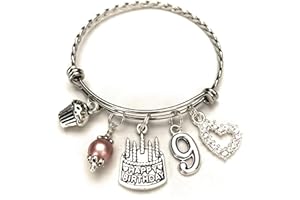 SCRAPHEART 9th BIRTHDAY Bracelet, 9th Birthday Charm Bracelet, 9 Year Old Daughter Birthday Gift Idea, Ninth Birthday Gift, 9 Year Old Birthday Bangle