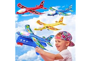 YIFUHH 3 Pack Airplane Launcher Toys - LED Foam Airplane Glider Catapult Plane Toy for Boys, Outdoor Flying Toys with 3 DIY Stickers, Airplane Toy Birthday Gifts for Girls 5 6 7 8 9 10 11 12 Year Old