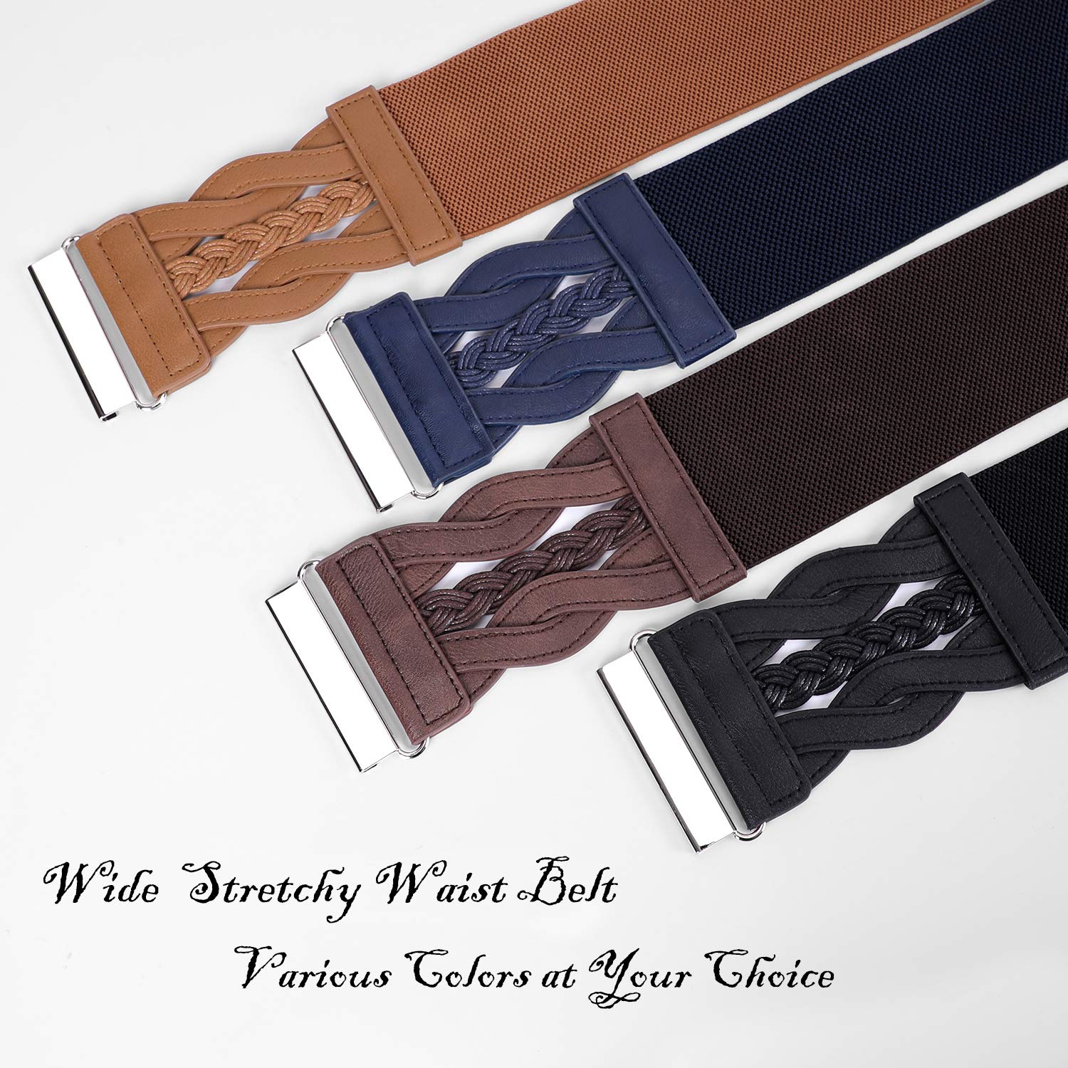 Women Vintage Wide Elastic Stretchy Waist Belt Ladies Retro Waistband for Dress by WHIPPY