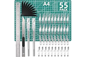 JINSHANGTOPK Exacto Knife Set, Craft Cutting Mat Kit, 55 PCS Precision Carving Craft Hobby Knife Kit, With A4 Self Healing Mat, 3 Pcs Craft Knife, Steel Rule, 4 Different Models Exacto Knife for DIY Art Work