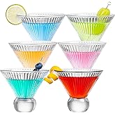 wookgreat Stemless Ribbed Martini Glasses Set of 6, 5oz Crystal Cocktail Glass, Margarita Glasses, Art Deco Coupe Glasses, Heavy Base Bar Glassware for Martini, Cosmopolitan, Gimlet, Dishwasher Safe
