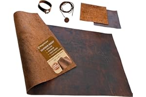 MAGNICARE Genuine Full Grain Leather Sheet for Crafting 12x24 – Vegetable Tanned Crazy Horse Cowhide – Thick Tooling Leather Sheets for Crafts - 2 Practice Pieces, Cord & Bracelet Included- Brown