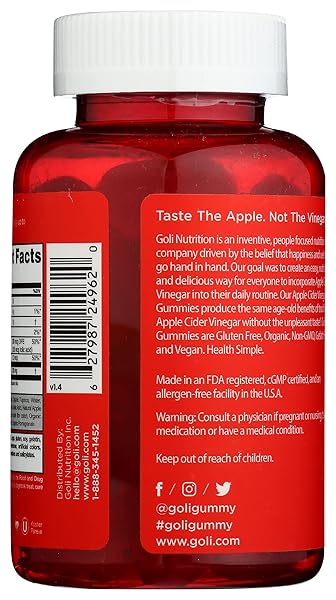GOLI NUTRITION WORLD’S FIRST APPLE CIDER VINEGAR GUMMIES 60 COUNT, 60 COUNT