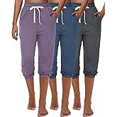 Ficerd 3 Pcs Women's Capri Sweatpants Joggers Summer Casual Sports Cropped Lounge Pants High Waisted Athletic with Pockets