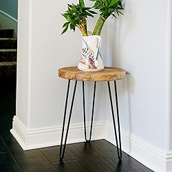 WELLAND Rustic Old Elm Wood Round End Table with