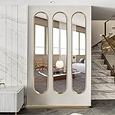 OUSHUAI Gold Tall Mirror,Narrow Capsule Long Mirrors with Metal Frame for Entryway,Hallway,Living Room 44"X8" (3pcs)