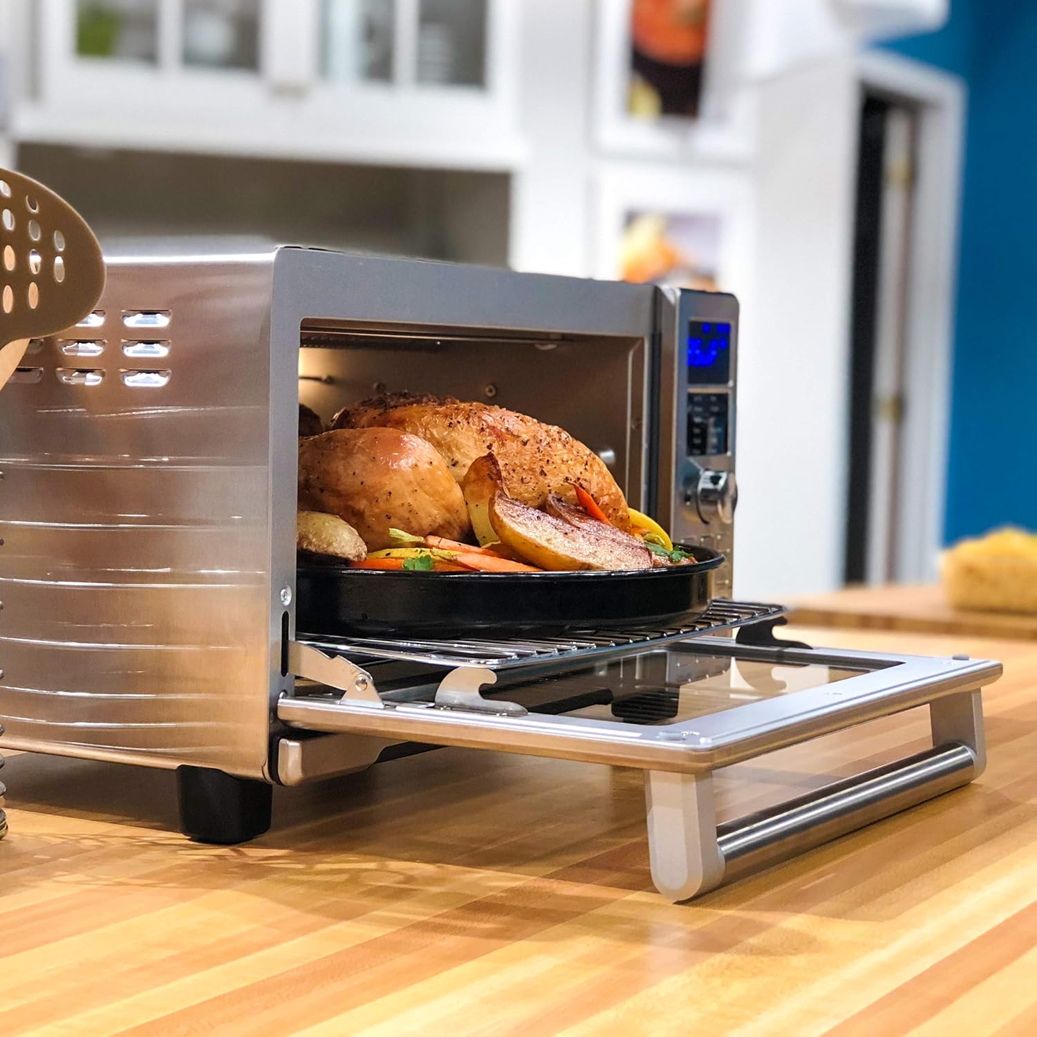 NUWAVE BRAVO XL 1800-Watt Convection Oven with Crisping and Flavor Infusion Technology (FIT) with Integrated Digital Temperature Probe for Perfect Results; 12 Programmed Presets; 3 Fan Speeds; 5-Quartz Heating Elements; Precision Temperature Control from 100F to 450F in 5F increments; Cook up to a 10 LB. Chicken, 13 inch Pizza, or 9 Slices of Toast; Air