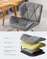 HNNHOME Modern Eris Padded Swivel Fabric Office Chair Grey Velvet view 4