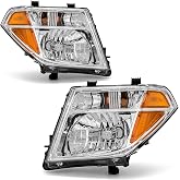ADCARLIGHTS Headlamp Replacement for 2005-2008 Nissan Frontier / 2005-2007 Nissan Pathfinder Halogen Headlights w/Chrome Housing Amber Reflector Driver and Passenger Side(Bulb Not Included)（W/O Bulbs）