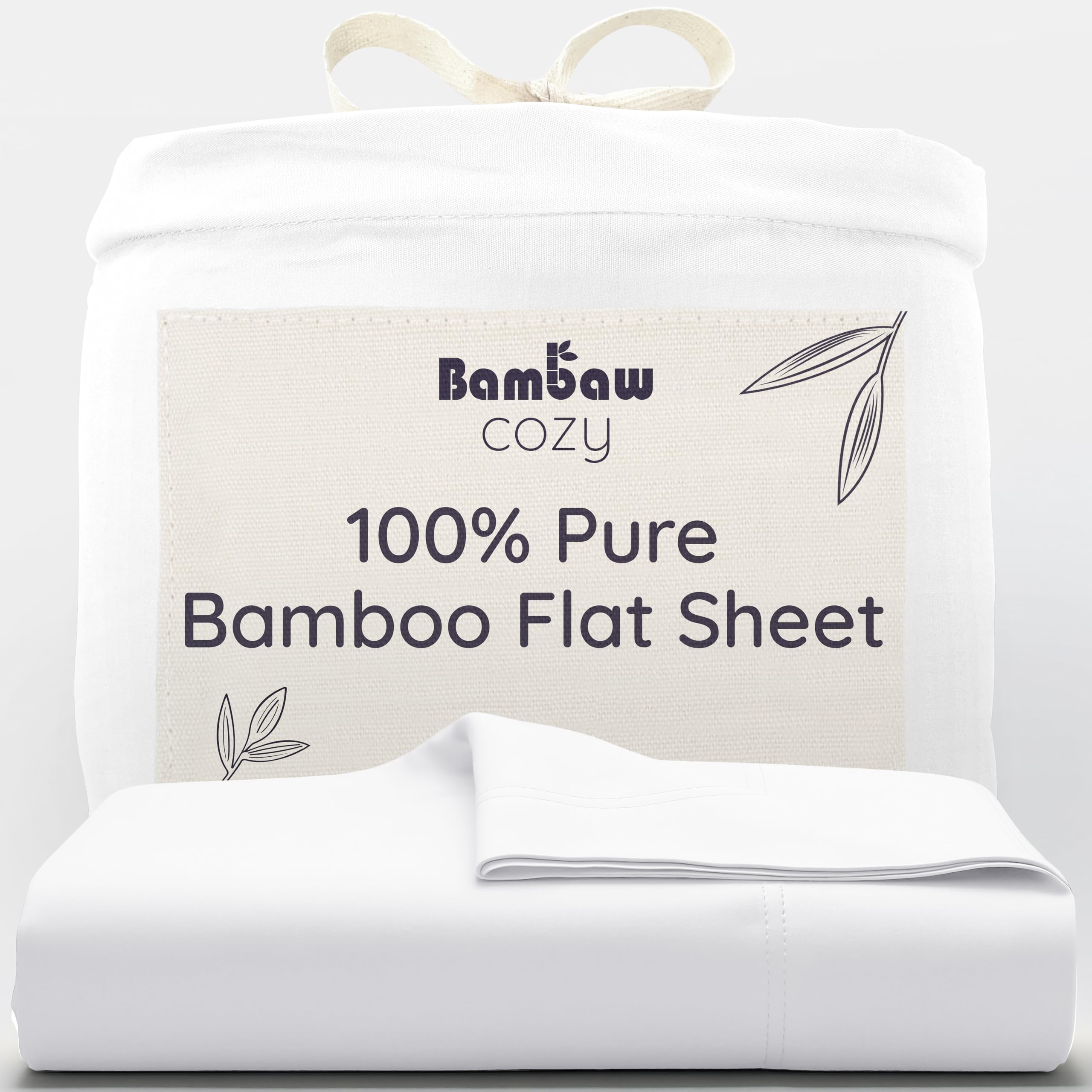 Bambaw Bamboo Double Flat Sheet, 240x290 cm, Allergy Friendly Cooling Sheets for Bed, 100% Bamboo Bedding Double, Soft, Breathable & Cool Bedding for Night Sweats, Summer Bed Sheets 240x290 cm (White)