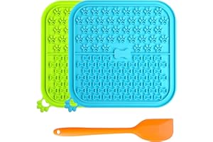 TDHDIKE Lick Mat for Dogs 2 Pack Non-Slip Slow Feeders Licking Mat with Suction Cups for Anxiety Relief Include One Spatula for Scooping Out Dog Treat&Cat Food (Blue&Green)