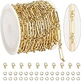 KYUNHOO 13 Feet Stainless Steel Chain for Jewelry Making 4MM Wide Paperclip Chains Small Circle Link Chain Gold Jewelry Making Chains with Lobster Clasps and Jump Rings