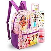 Disney Princess Backpack for Girls - Bundle with 16" School Bag Featuring Ariel, Rapunzel, Cinderella, Moana Plus Water Bottle, Stickers, More | Disney Princess School Bag for Girls