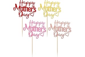 YCTHUNFISH 24 Pack Happy Mother's Day Cupcake Toppers with Glitter Hollow Heart Love Mother Best Mom Cupcake Food Picks Women Birthday Happy Mother's Day Theme Party Cake Decorations Supplies Colorful