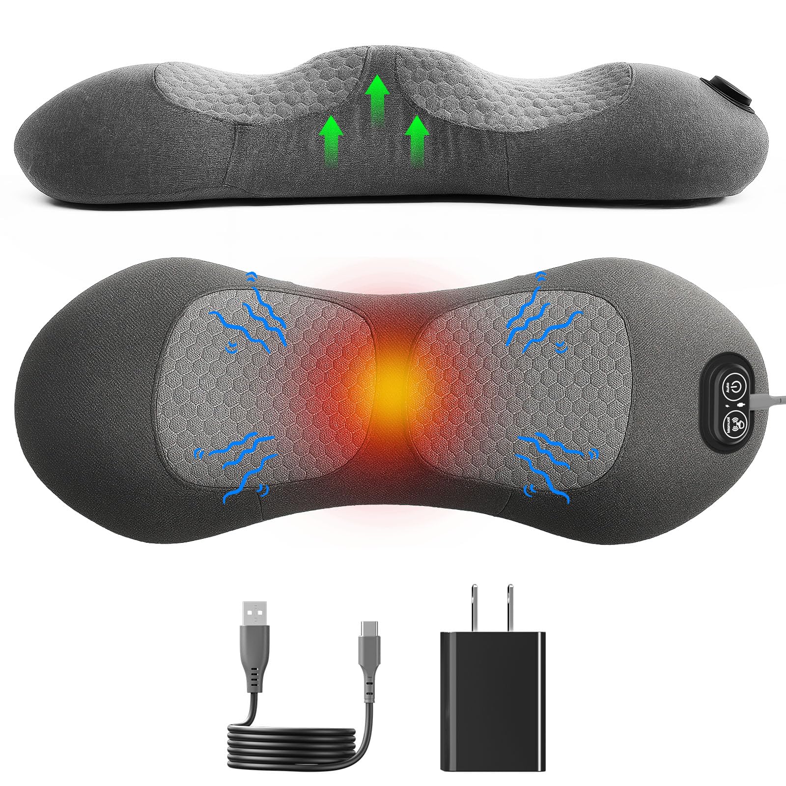 Photo 1 of Triple Fusion Back Massager with Stretching, Vibration and Heat, 3-in-1 Electric Lumbar Pillow for Lower Back Tension Relief, Deep Tissue Relaxation Massage for Home, Office, Bed, Sofa, and Car Use