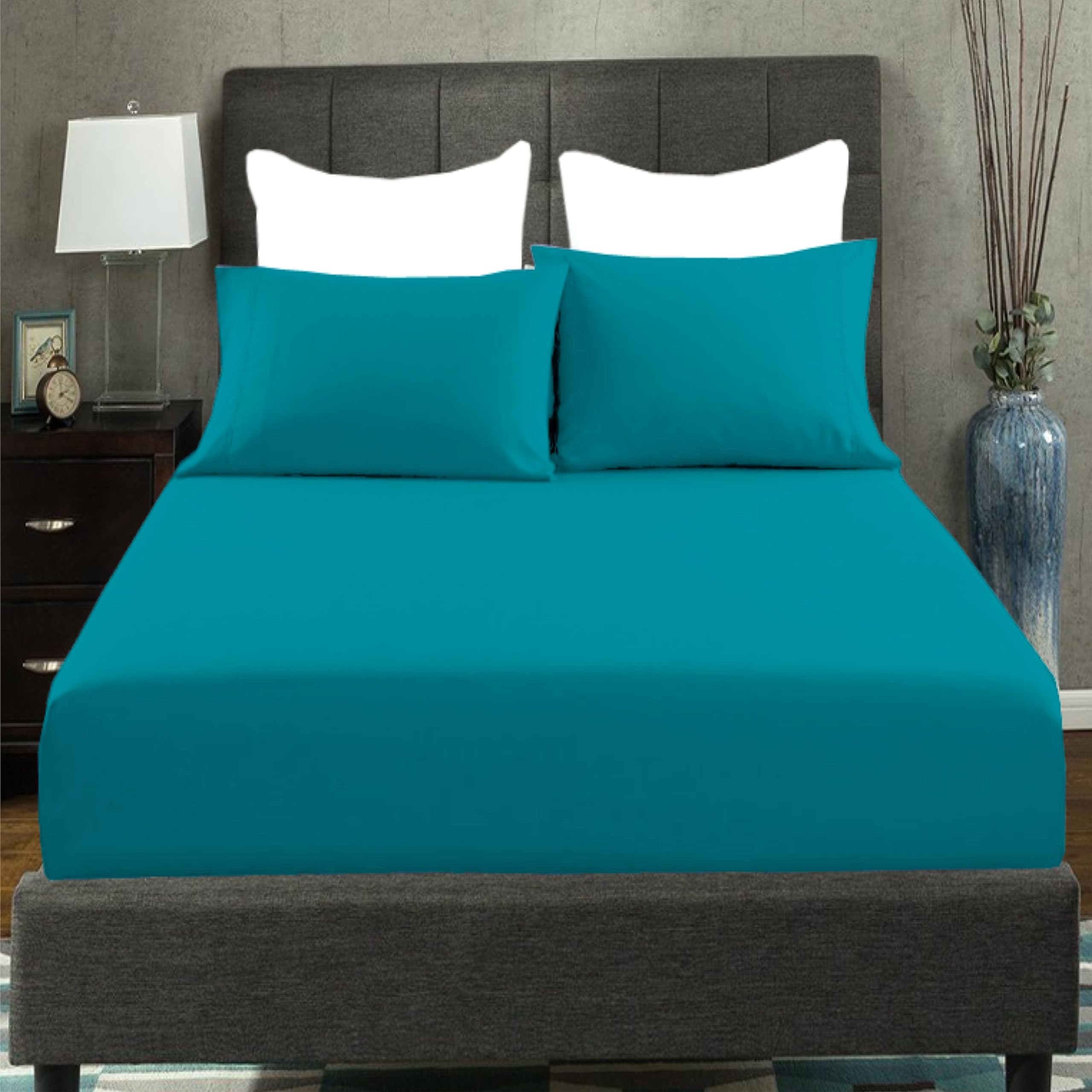 AmigoZone Plain Pollycotton Fitted Sheet 4FT Small Double Fitted Sheet (4Ft Fitted Sheet, Teal)