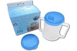 LIFE Healthcare Adult Drinking Cup for Elderly – 300ml Non Spill Cups – Dishwasher Safe Non-BPA Plastic Two Handled Cup for Elderly – Plastic Beakers for Adults, Disability People