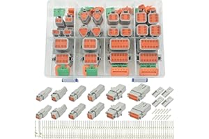 ALFOCI 215 PCS Deutsch Connector Kit, DT 2 3 4 6 8 12 Pin Connectors, IP67 Waterproof Electrical Connectors Plug with 75 Pairs Size 16 Stamped Contacts for Car Truck Boat (2SETS 215PCS)