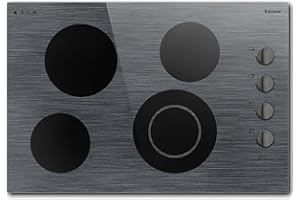 Karinear Electric Cooktop 30 Inch, 4 Burners Electric Stove Knob Control, Built-in Ceramic Cooktop with Beautiful Woodgrain Pattern Glass Surface, 6700W, 220-240v Hard Wired(No Plug)